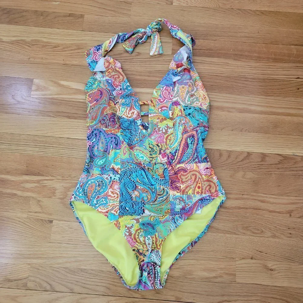 Bleu Rod Beattie Women's Multicolor Boho Paradise Halter Tankini Top Siz…